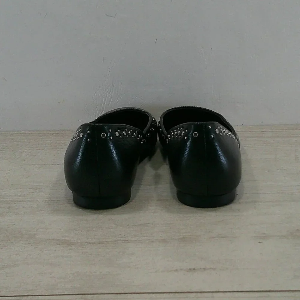 Naturalizer Black Leather D'Orsay Square Toe Studded Cody 3 Ballet Flats SZ 7.5